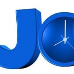 3D figure with a briefcase running towards the word JOB with a clock in the O, symbolizing time management in careers.
