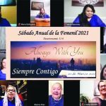 Virtual women's event 2021, titled Siempre Contigo, with attendees smiling during an online gathering.