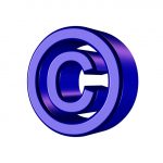 3D blue copyright symbol on a white background representing intellectual property rights.