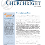 Churchright February-March 2025 issue cover featuring 'Meditations on Time' and membership notice for GC Convention 2025.